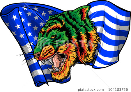 vector illustration of tiger head and American flag. 104183756