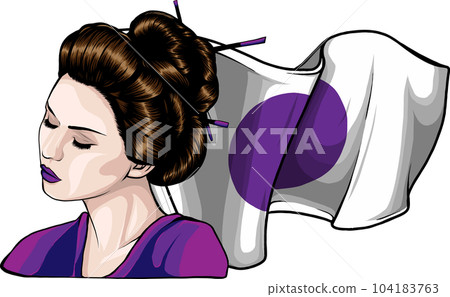 Beautiful Geisha with Japanese flag vector illustration 104183763