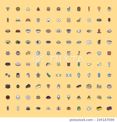 迷你迷你食品飲料貼紙風格插畫圖標集 104187099