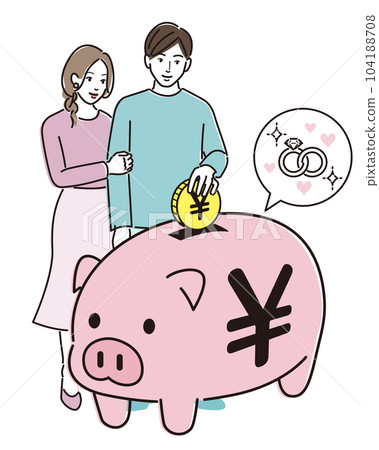 存錢罐和一對夫婦存結婚基金 104188708