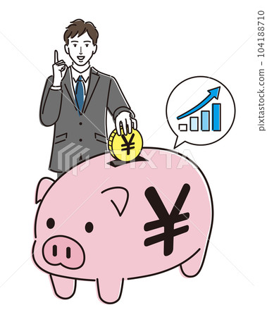 Pig piggy bank and businessman doing point pose 104188710