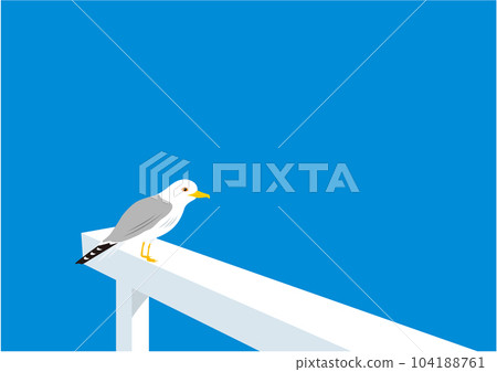 Illustration of a single seagull perching on a pier under the blue sky Illustration of a single seagull perching on a pier under the blue sky 104188761