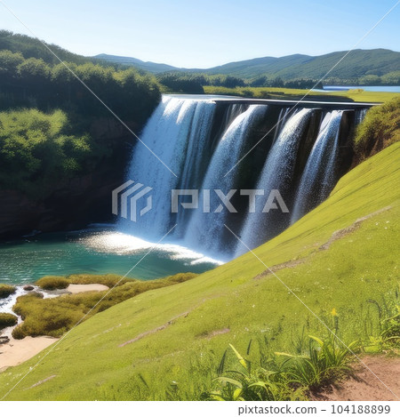 《AI image》 Water discharge from the dam Hydroelectric power generation image 104188899