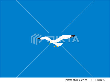 Illustration of a single seagull flying in the blue sky 104188920