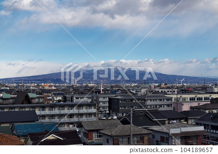 Takasaki City View of Mt. Akagi and white clouds in the blue sky from Takasaki Arts Theater Takasaki City View of Mt. Akagi and white clouds in the blue sky from Takasaki Arts Theater 104189657