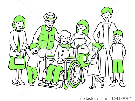 3 generation family and wheelchair 104189704