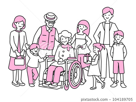 3 generation family and wheelchair 3 generation family and wheelchair 104189705