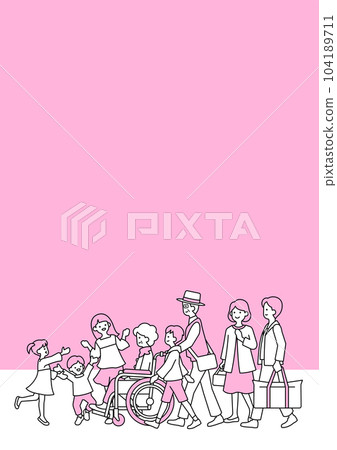 3 generation family and wheelchair background 104189711