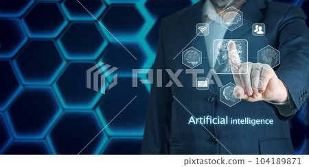 AI, Artificial Intelligence in smartphone. Chat bot interface, Futuristic technology robot in online AI, Artificial Intelligence in smartphone. Chat bot interface, Futuristic technology robot in online 104189871
