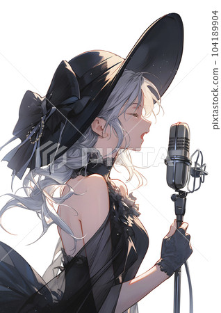 A woman singing a ballad through a microphone (Generative AI) A woman singing a ballad through a microphone (Generative AI) 104189904