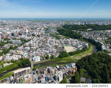 Sendai city aerial view Hirose river 104190491
