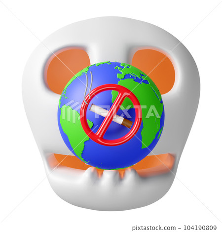 3d cigarette with earth, prohibition sign, smoking, skull isolated. world no smoking day, quitting smoking, healthy lifestyle concept, 3d render illustration 104190809