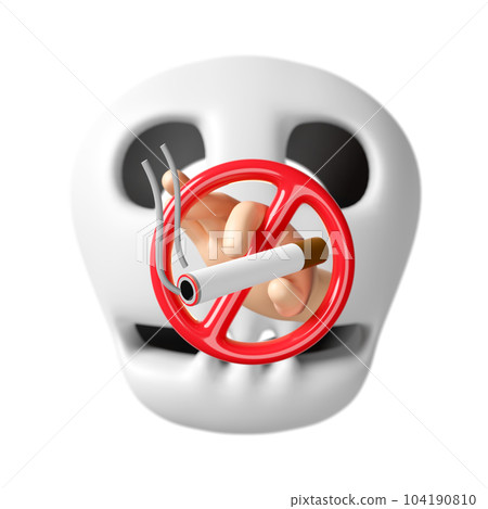 3d hand holding cigarette with prohibition sign, smoking, skull isolated. world no smoking day, quitting smoking, healthy lifestyle concept, 3d render illustration 104190810