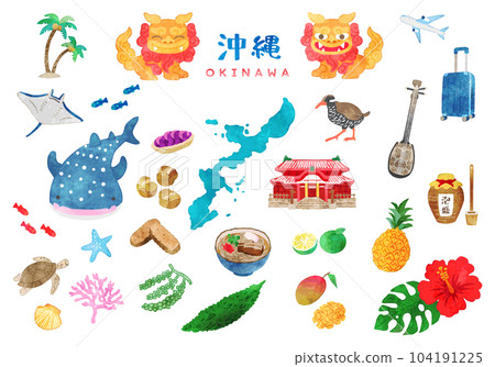 Okinawa illustration set hand-painted watercolor Okinawa illustration set hand-painted watercolor 104191225