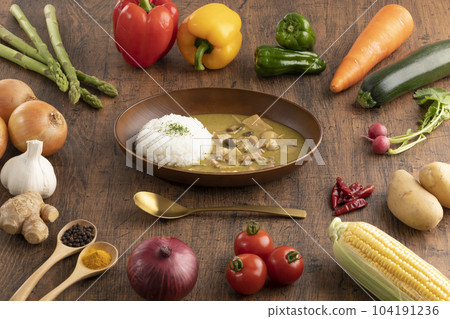 curry rice and vegetables 104191236