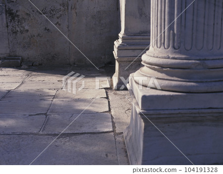 Cobbled and columned base of the temple on the Acropolis Cobbled and columned base of the temple on the Acropolis 104191328