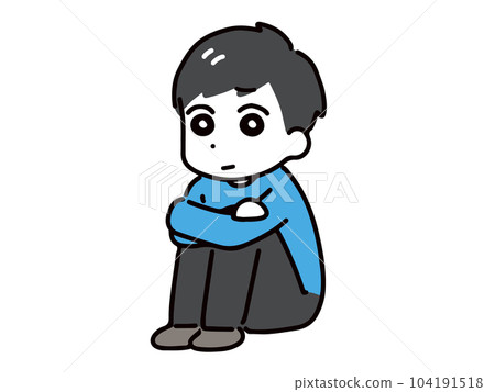 一名身著休閒服的年輕男子抱著膝蓋坐著,一臉困擾的表情(全身) 一名身著休閒服的年輕男子抱著膝蓋坐著,一臉困擾的表情(全身) 104191518