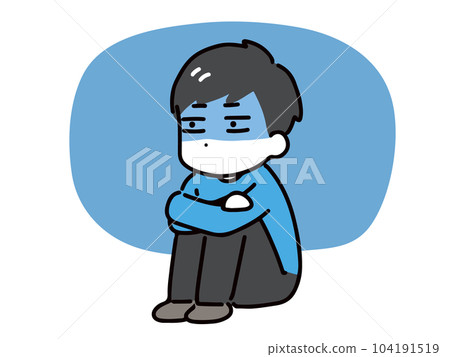 一名身著便衣的年輕男子絕望地抱膝坐著(全身) 一名身著便衣的年輕男子絕望地抱膝坐著(全身) 104191519