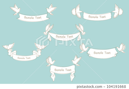 Hand-drawn little bird and tape ribbon frame, banner illustration set Hand-drawn little bird and tape ribbon frame, banner illustration set 104191668
