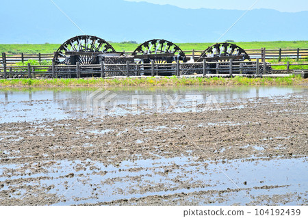 Scenery of Asakura city Hishino triple water wheel Scenery of Asakura city Hishino triple water wheel 104192439