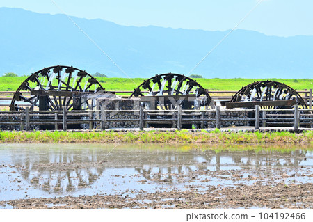 Scenery of Asakura city Hishino triple water wheel Scenery of Asakura city Hishino triple water wheel 104192466
