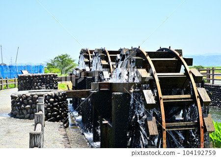 Scenery of Asakura city Hishino triple water wheel 104192759