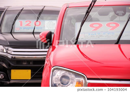 Cars lined up at dealerships Suzuki minicars 104193004
