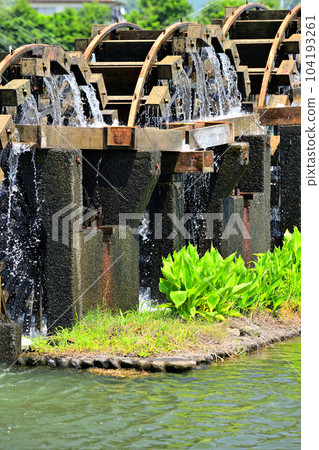 Scenery of Asakura city Hishino triple water wheel Scenery of Asakura city Hishino triple water wheel 104193261