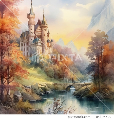 古城堡的秋葉生成人工智能 104193399