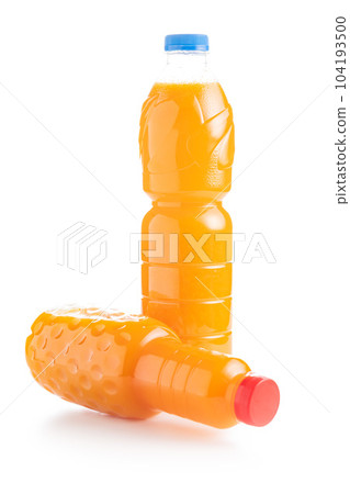 A bottle of fruit juice. Orange  juice isolated on white background. 104193500