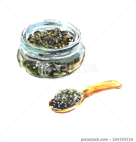 Illustration of caviar painted by watercolor 104193519