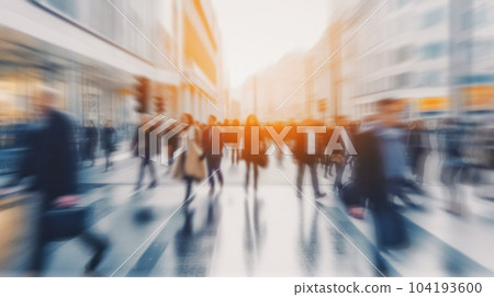 Beautiful motion blur of people walking in the morning rush hour, busy modern life concept. Suitable for web and magazine layouts. 104193600