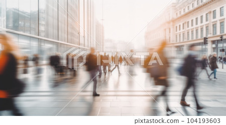 Beautiful motion blur of people walking in the morning rush hour, busy modern life concept. Suitable for web and magazine layouts. 104193603