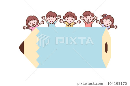 Vector title frame material of children and pencils with the theme of education and learning_light blue Vector title frame material of children and pencils with the theme of education and learning_light blue 104195170