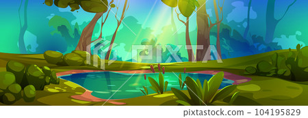 Swamp in forest vector game landscape background Swamp in forest vector game landscape background 104195829