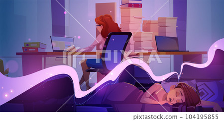 Woman sleep in bed and dream about work 104195855