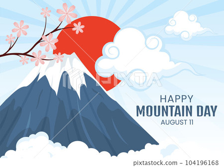 Mountain Day in Japan Vector Illustration on August 11 with Mount Fuji and Sakura Flower Background in Flat Cartoon Hand Drawn Templates Mountain Day in Japan Vector Illustration on August 11 with Mount Fuji and Sakura Flower Background in Flat Cartoon Hand Drawn Templates 104196168