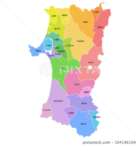Akita prefecture and municipalities map Akita prefecture and municipalities map 104196199