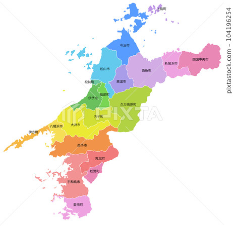 Ehime prefecture and municipalities map 104196254