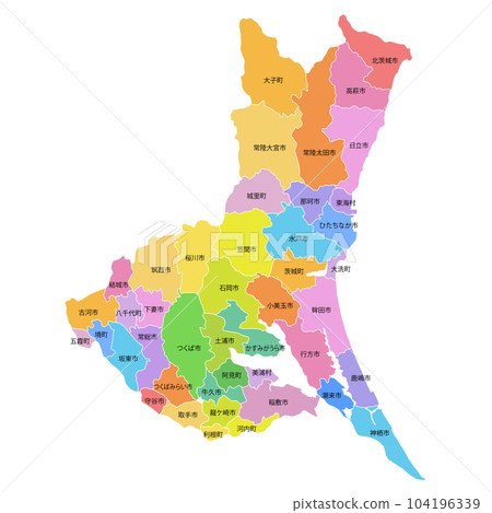Ibaraki prefecture and municipalities map 104196339