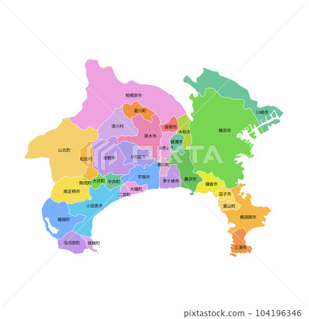 Kanagawa prefecture and municipalities map 104196346