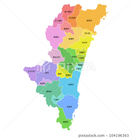 Miyazaki prefecture and municipalities map 104196363