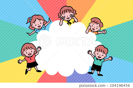 Illustration with copy space of cute kids and children surrounding a hand-drawn cloud frame that can be used for events etc. Illustration with copy space of cute kids and children surrounding a hand-drawn cloud frame that can be used for events etc. 104196456