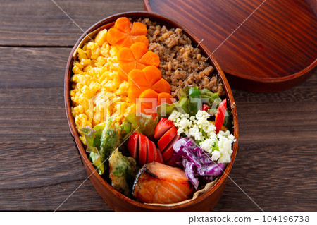 Homemade Bento Box with 2 Color Minced Soboro 104196738