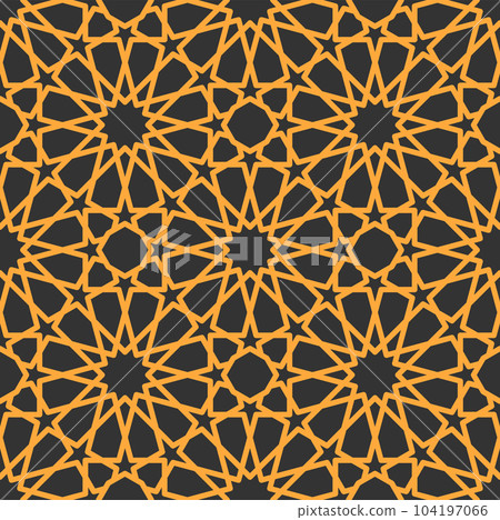 Mashrabiya arabesque arabic pattern. Seamless islamic background. Ethnic ornate window ornament, arabian mosaic vector wrapping paper or arab Mashrabiya grid textile backdrop, wallpaper line pattern 104197066