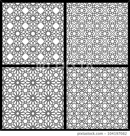 Mashrabiya arabesque arabic window islamic seamless pattern. Arabian lattice, grid fabric print or background, turkish mesh ornament vector wallpaper, wrapping paper. Textile oriental mosaic backdrop Mashrabiya arabesque arabic window islamic seamless pattern. Arabian lattice, grid fabric print or background, turkish mesh ornament vector wallpaper, wrapping paper. Textile oriental mosaic backdrop 104197082