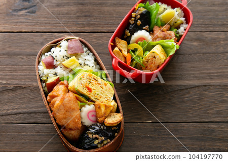 2 Handmade Bento Boxes: Sweet Potato Rice and Fried Chicken 2 Handmade Bento Boxes: Sweet Potato Rice and Fried Chicken 104197770