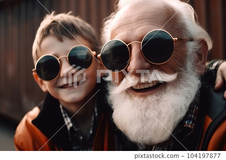 Happy grandfather and grandson enjoy time together. Positive senior spending time with his grandchild. Multi-generational family. Happy retirement. Positive aging, good mood. Generative AI. Happy grandfather and grandson enjoy time together. Positive senior spending time with his grandchild. Multi-generational family. Happy retirement. Positive aging, good mood. Generative AI. 104197877