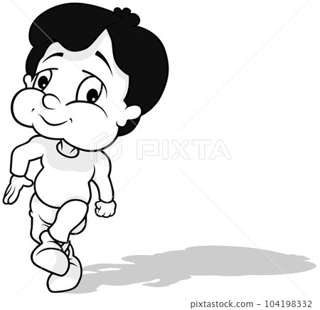 Drawing of a Dark Haired Boy on a Walk 104198332
