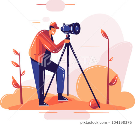 Hand Drawn Cameraman with a camera in flat style Hand Drawn Cameraman with a camera in flat style 104198376